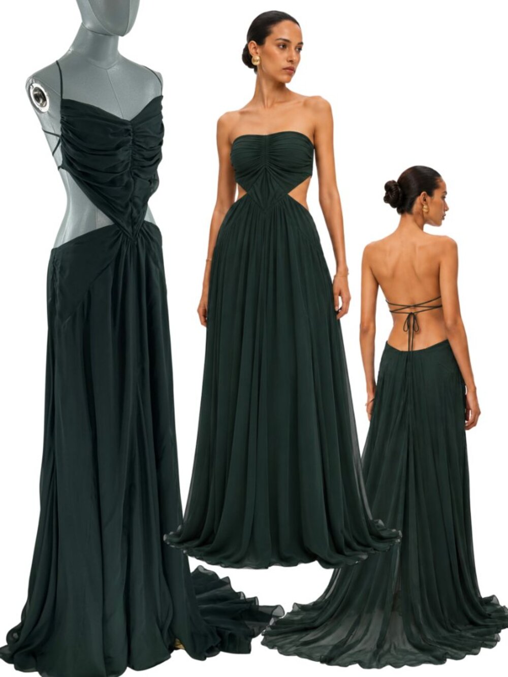 🆕 CULT GAIA 🧿 NWOT Aphea Silk Cut Out Backless Dress, Forest Green - Sz US 12